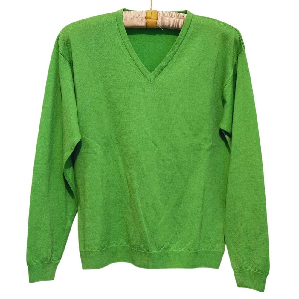 VTG Marbas Mens V-Neck Merino Wool Sweater Small Green Preppy Heritage Retro